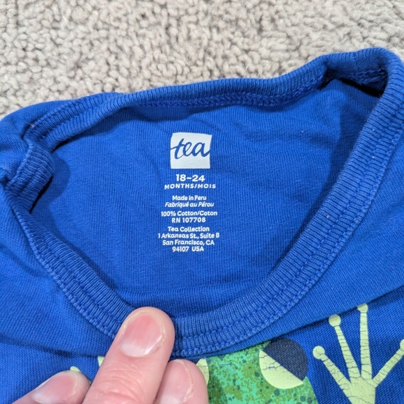 Tea Collection Blue Long Sleeve Shirt with Green Frog - Picture 2 of 5